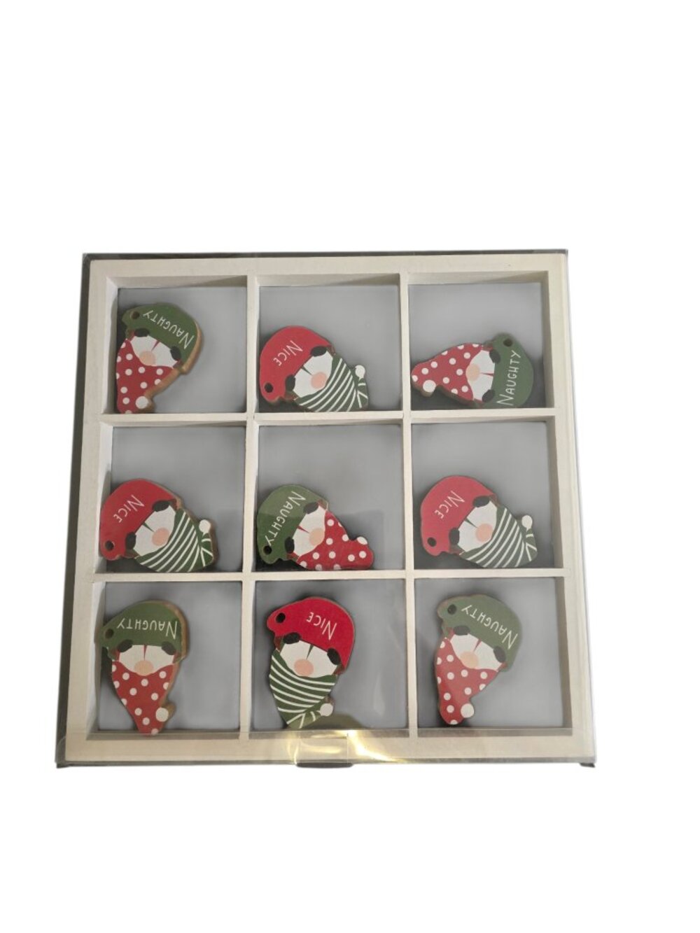 Christmas Gnome Tic Tac Toe Game Naughty Nice Wood Holiday Decor